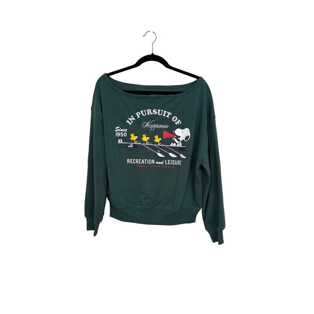 Peanuts Snoopy Woodstock Pursuit of Happiness Sweatshirt Hunter Green XS NWT